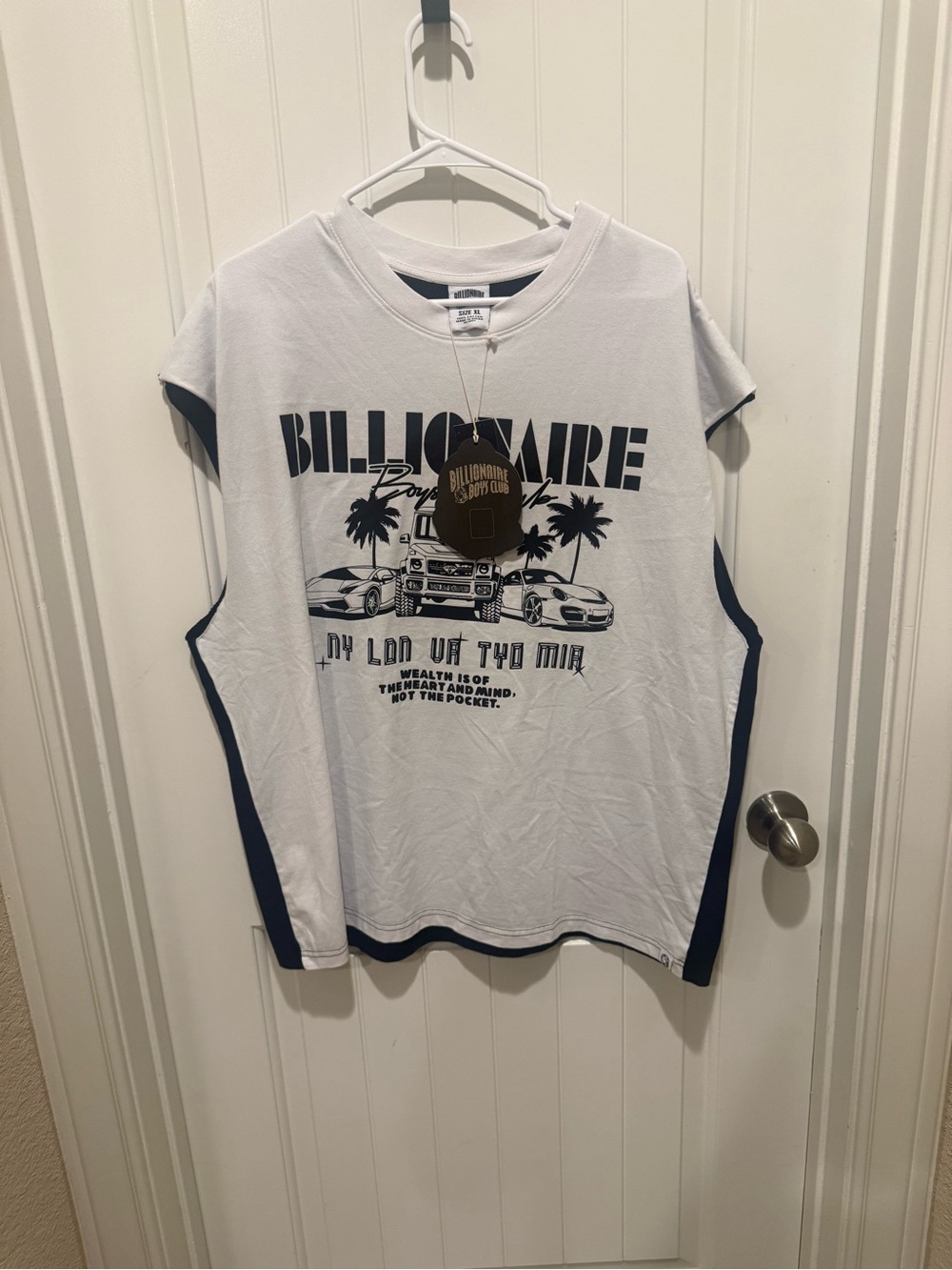 Billionaire Boys Club White Tee with Navy Side Panels & Graphic